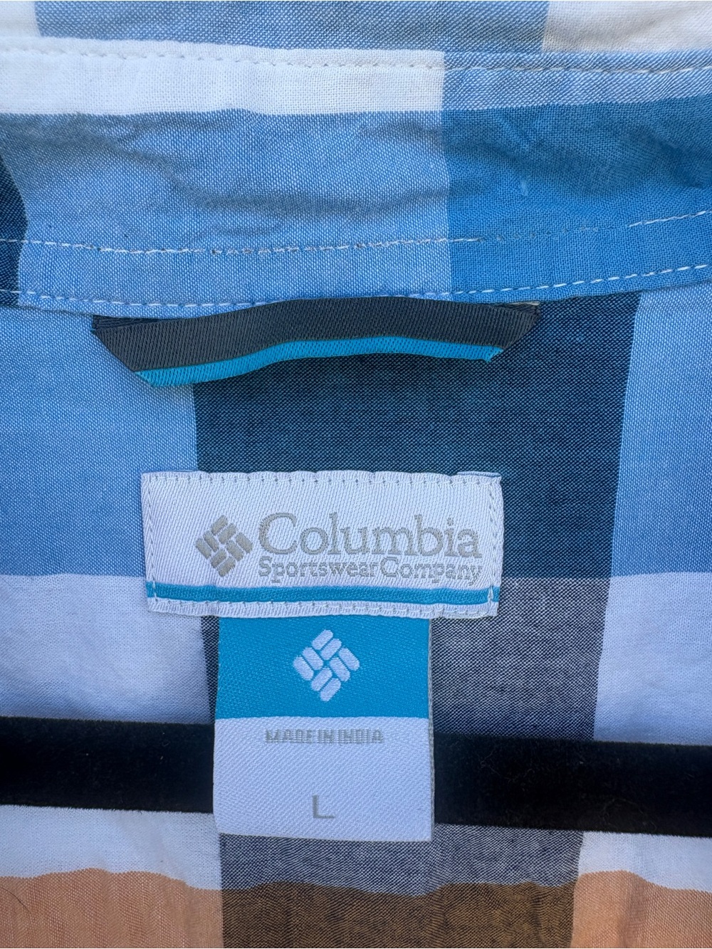 Columbia Men’s Short Sleeve Plaid Button-Up - Blue, Brown & White - Picture 7 of 16